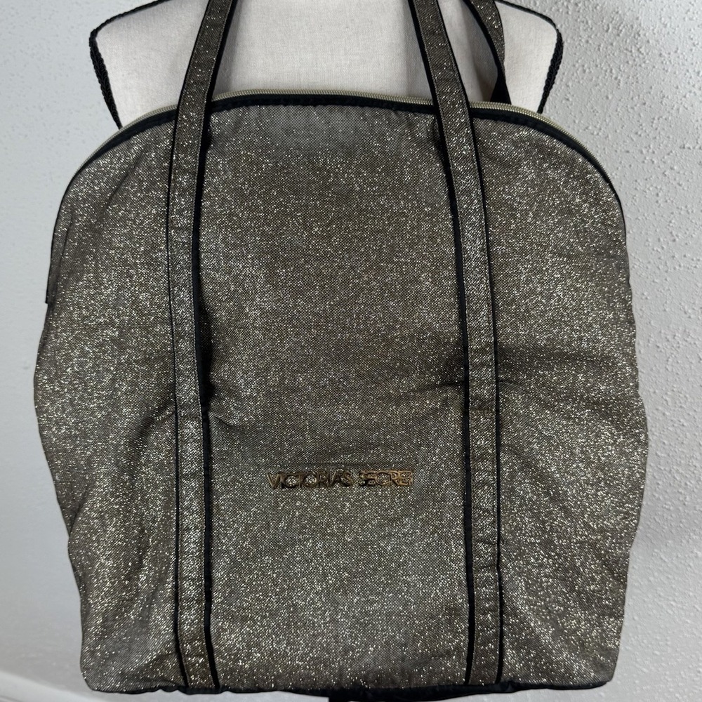 Victoria's Secret Weekender Travel Tote Bag Black Metallic Gold Glitter Y2K